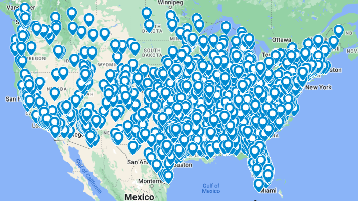 Image provided by Green Imaging showing their locations across the United States.